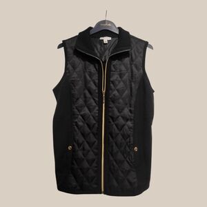 Susan Graver Black Quilted Vest with Gold Accents